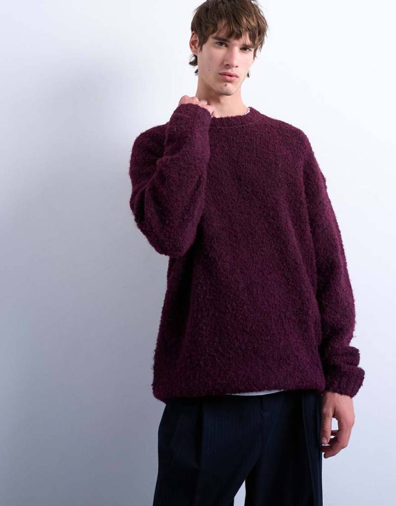 Topman - Locker geschnittener Bouclé-Pullover in Burgunderrot von Topman