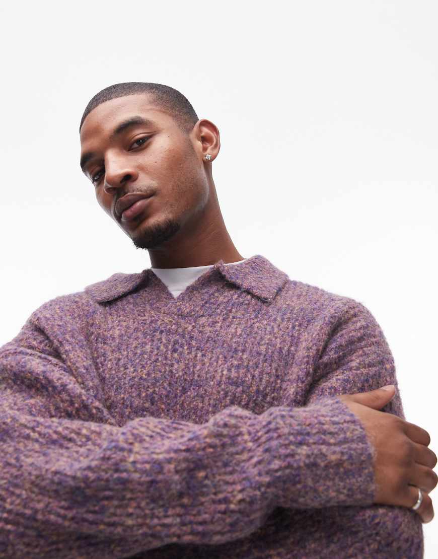 Topman - Locker geschnittener Pullover in Lila meliert mit offenem Kragen von Topman