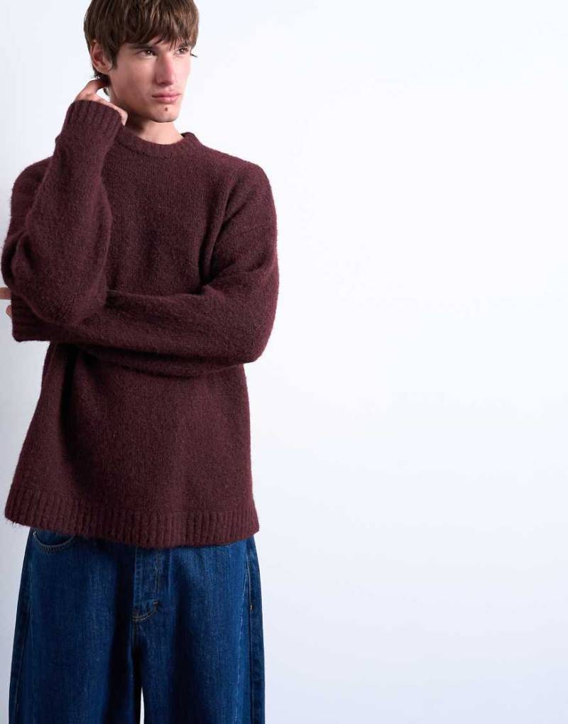 Topman - Locker gestrickter Rundhalspullover in Burgunderrot von Topman