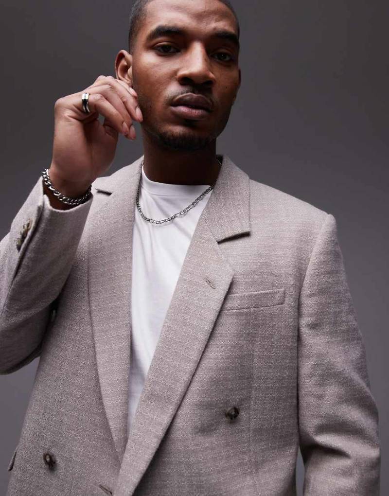 Topman - Lockere texturierte Anzugjacke in Stein-Neutral von Topman