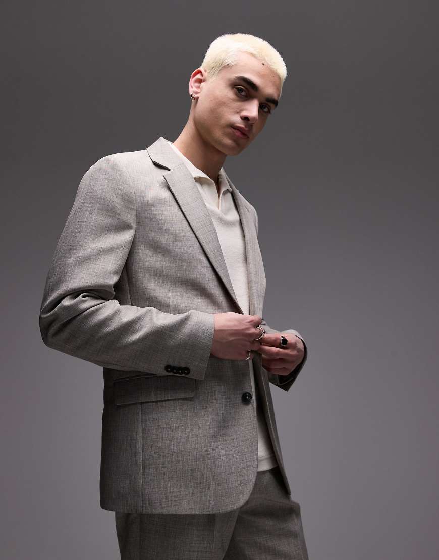 Topman - Lockere texturierte Anzugjacke in Stein-Neutral von Topman