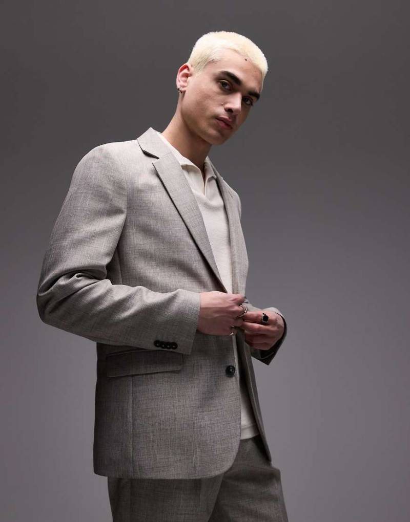 Topman - Lockere texturierte Anzugjacke in Stein-Neutral von Topman