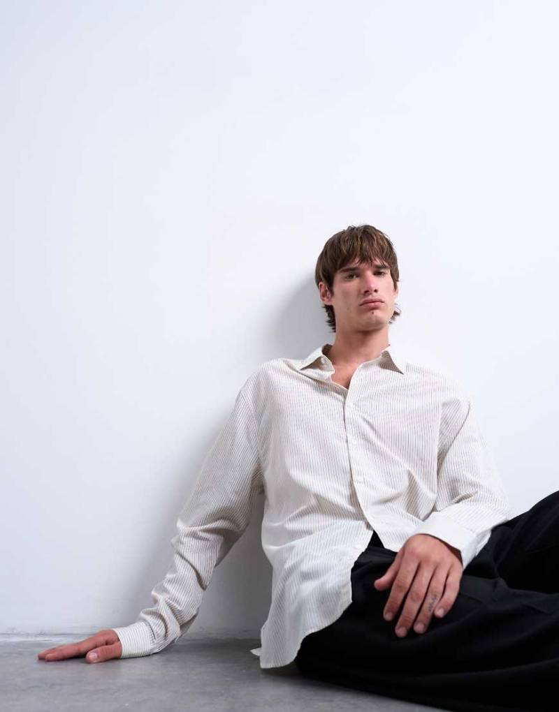 Topman - Relaxed-Fit-Hemd in Creme mit feinen Streifen-Neutral von Topman