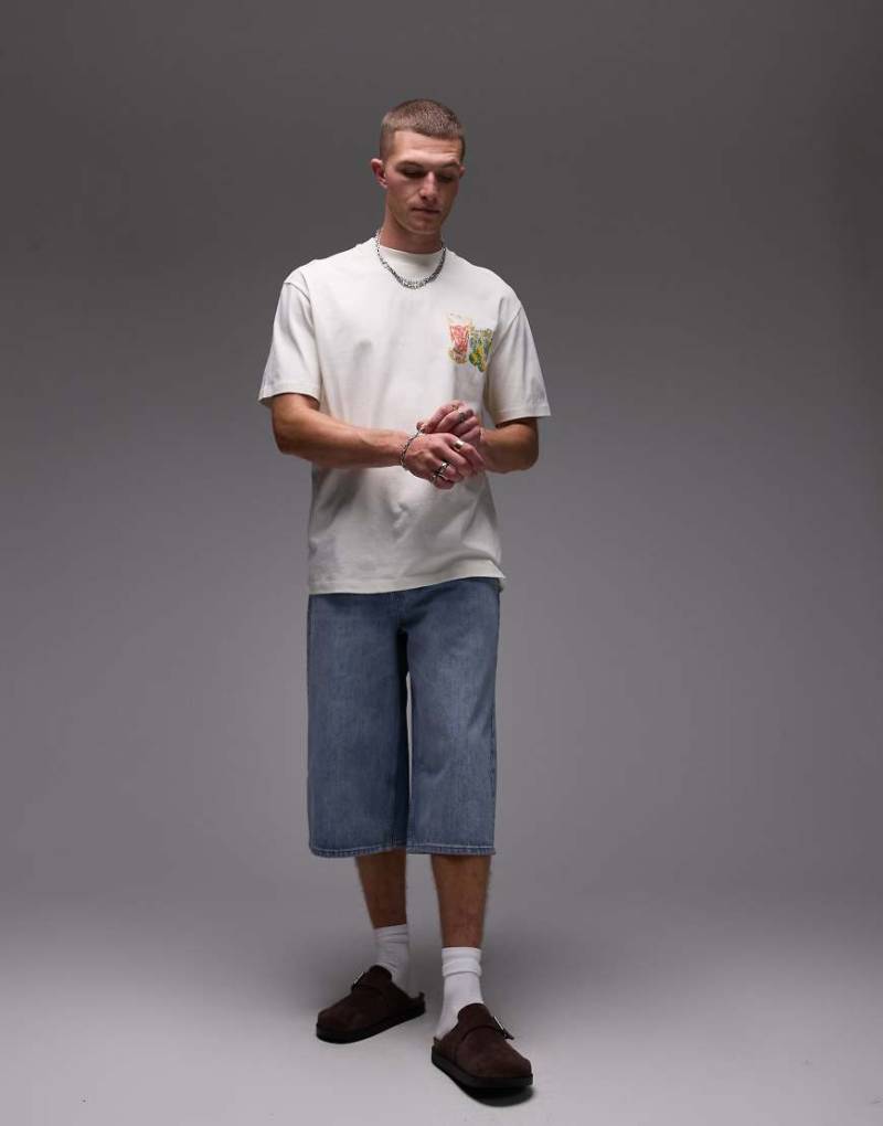 Topman - Mittellange Jeans-Jorts in hellblauer Waschung von Topman