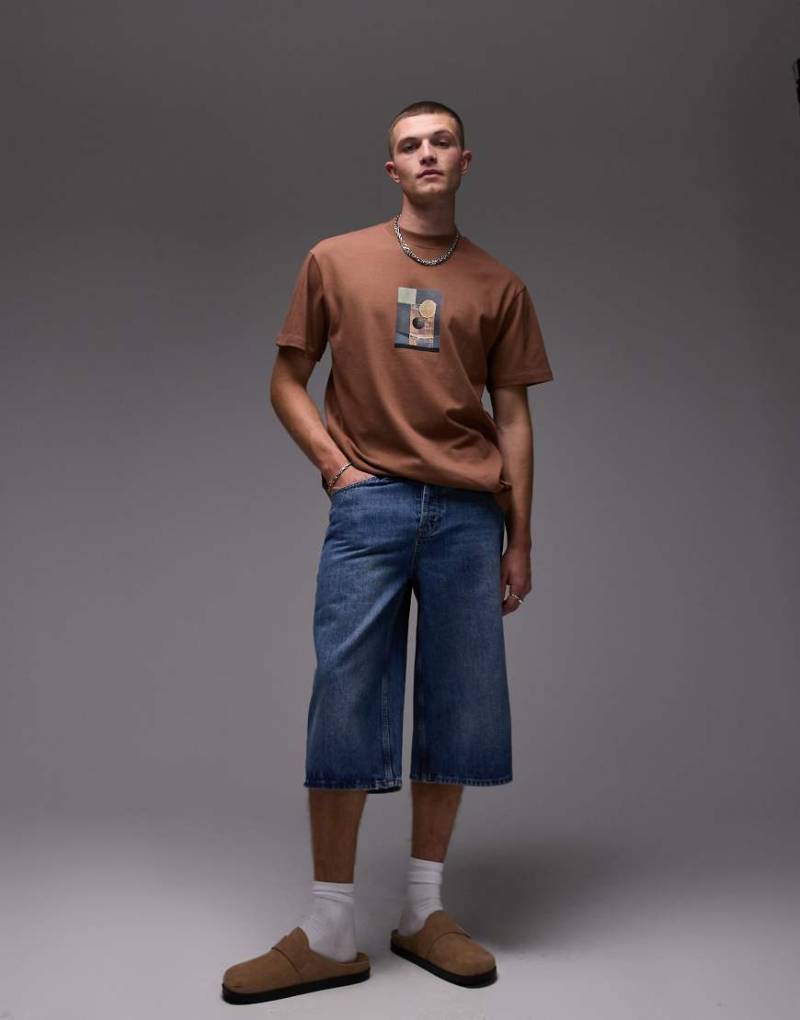 Topman - Mittellange Jeans-Jorts in verwaschenem Mittelblau von Topman