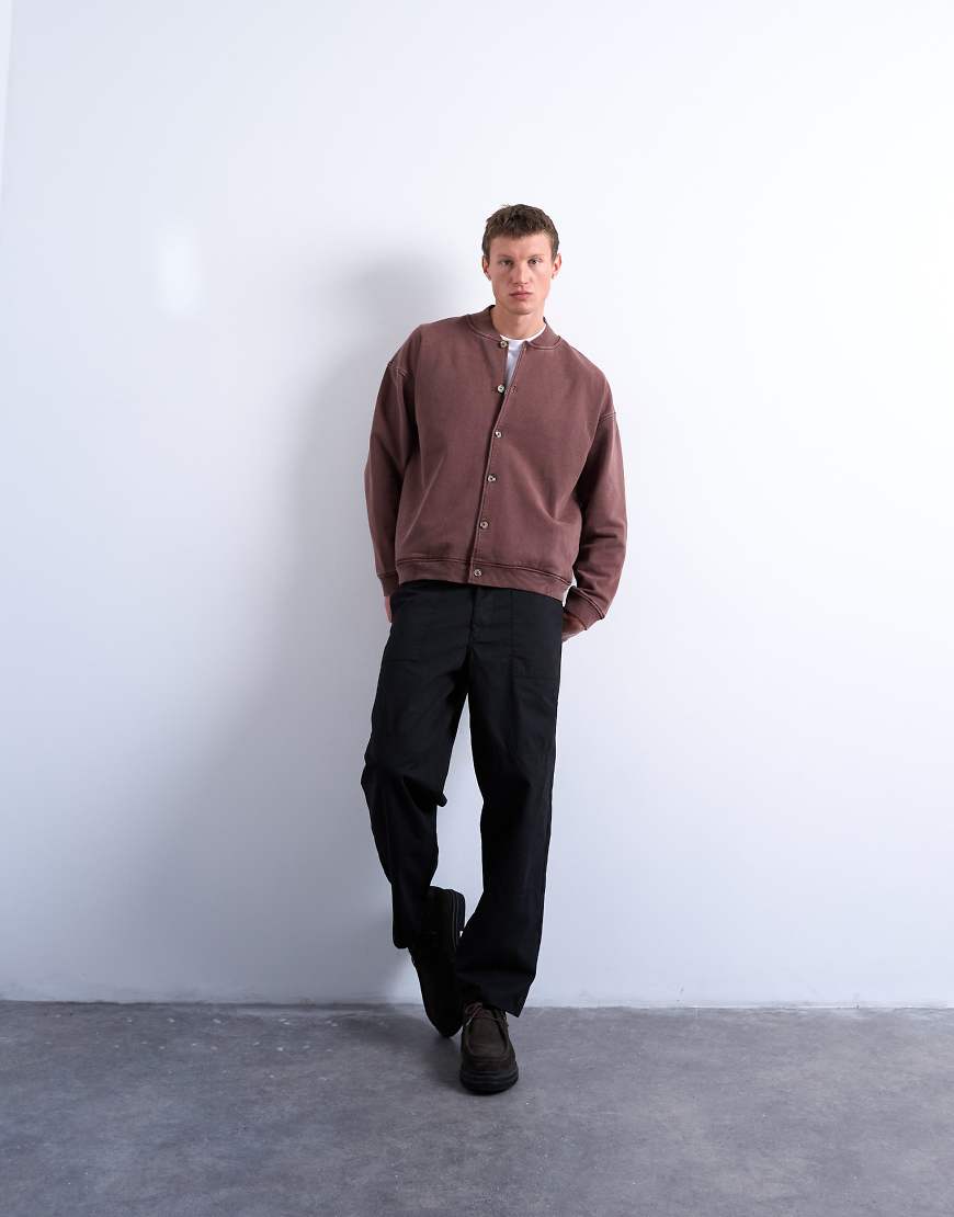 Topman - Oversize-Bomberjacke in verwaschenem Braun-Brown von Topman