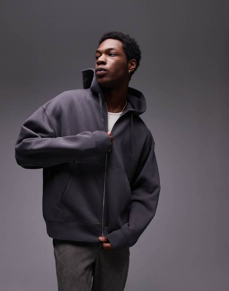 Topman - Oversize-Kapuzenjacke in Anthrazit-Grau von Topman