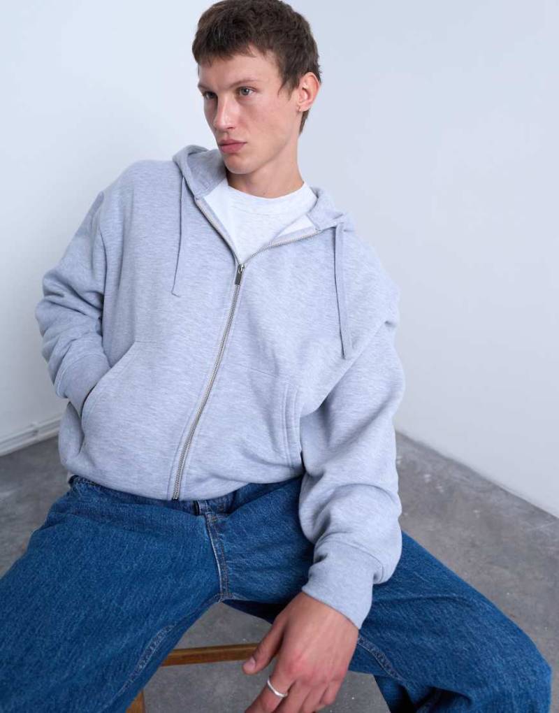 Topman - Schwere Oversize-Kapuzenjacke in Grau mit durchgehendem Reißverschluss von Topman