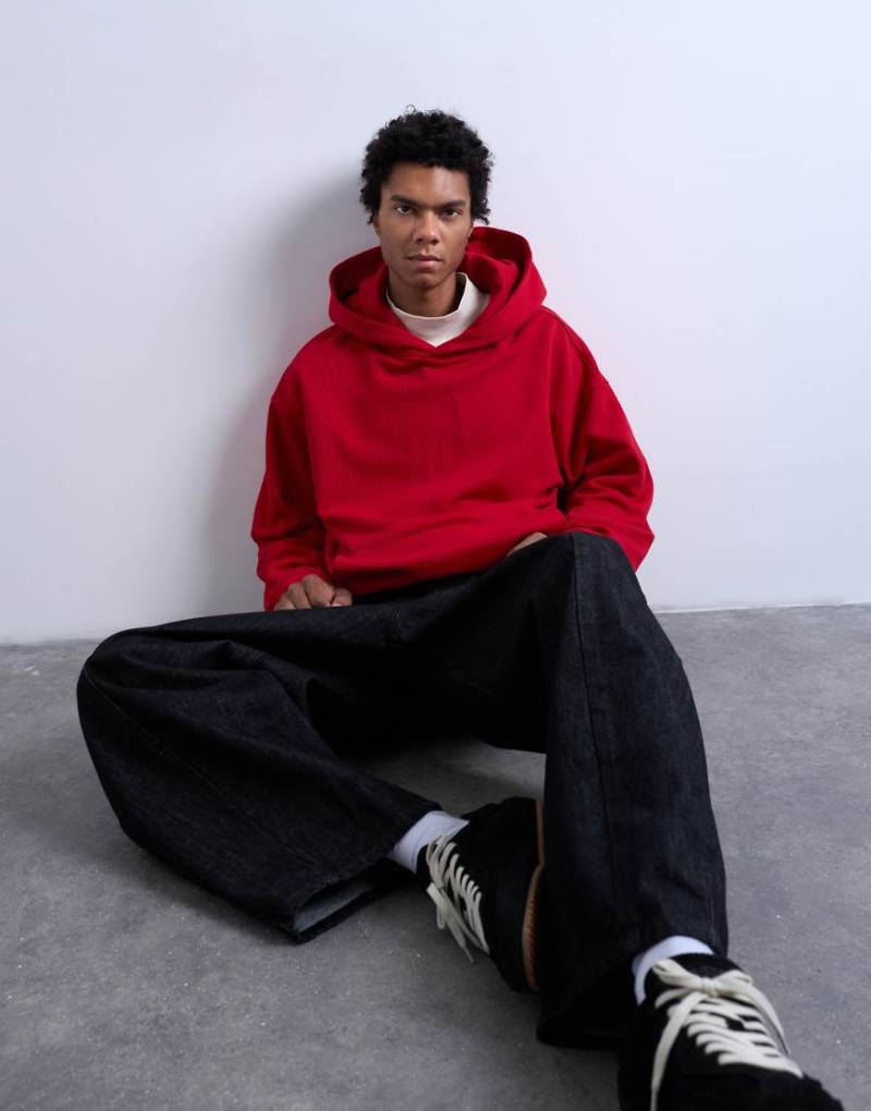 Topman - Oversize-Kapuzenpullover aus schwerem Material mit Schlaufenrückseite in Rot von Topman