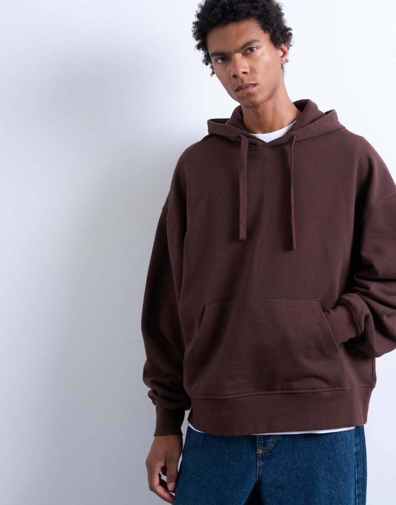 Topman - Oversize-Kapuzenpullover in Braun aus schwerem Stoff-Brown von Topman