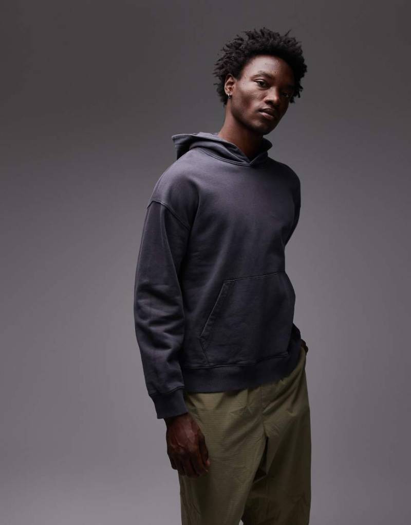 Topman - Oversize-Kapuzenpullover in verwaschenem Schwarz von Topman