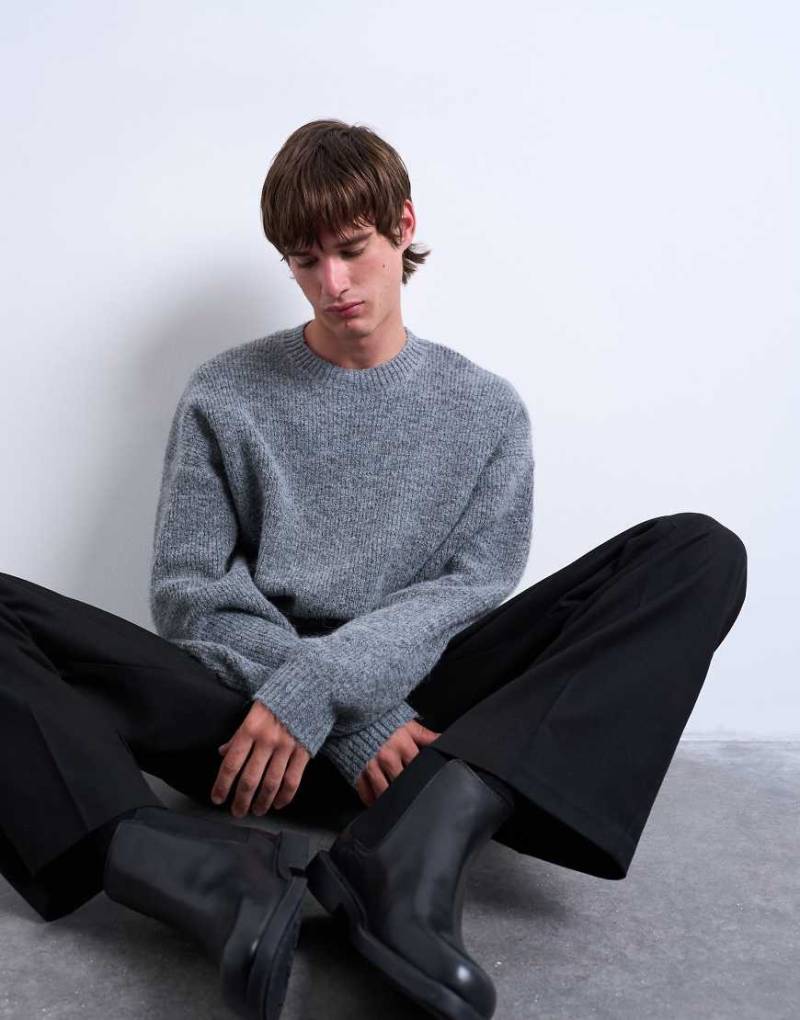 Topman - Oversize-Pullover in Anthrazit mit Rundhalsausschnitt-Grau von Topman