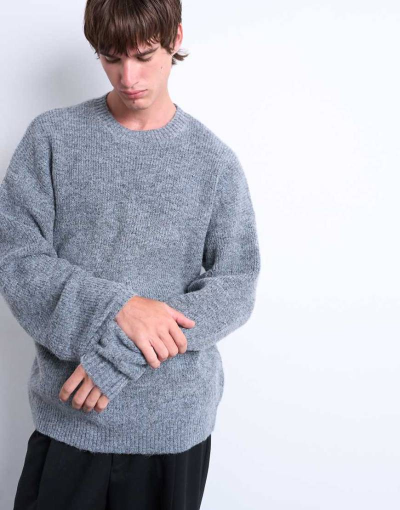Topman - Oversize-Pullover in Anthrazit mit Rundhalsausschnitt-Grau von Topman