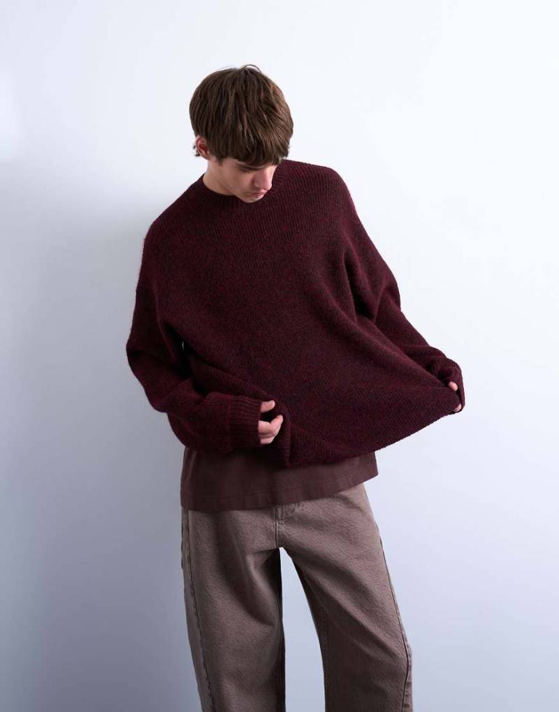 Topman - Oversize-Pullover in Burgunderrot mit Rundhalsausschnitt von Topman