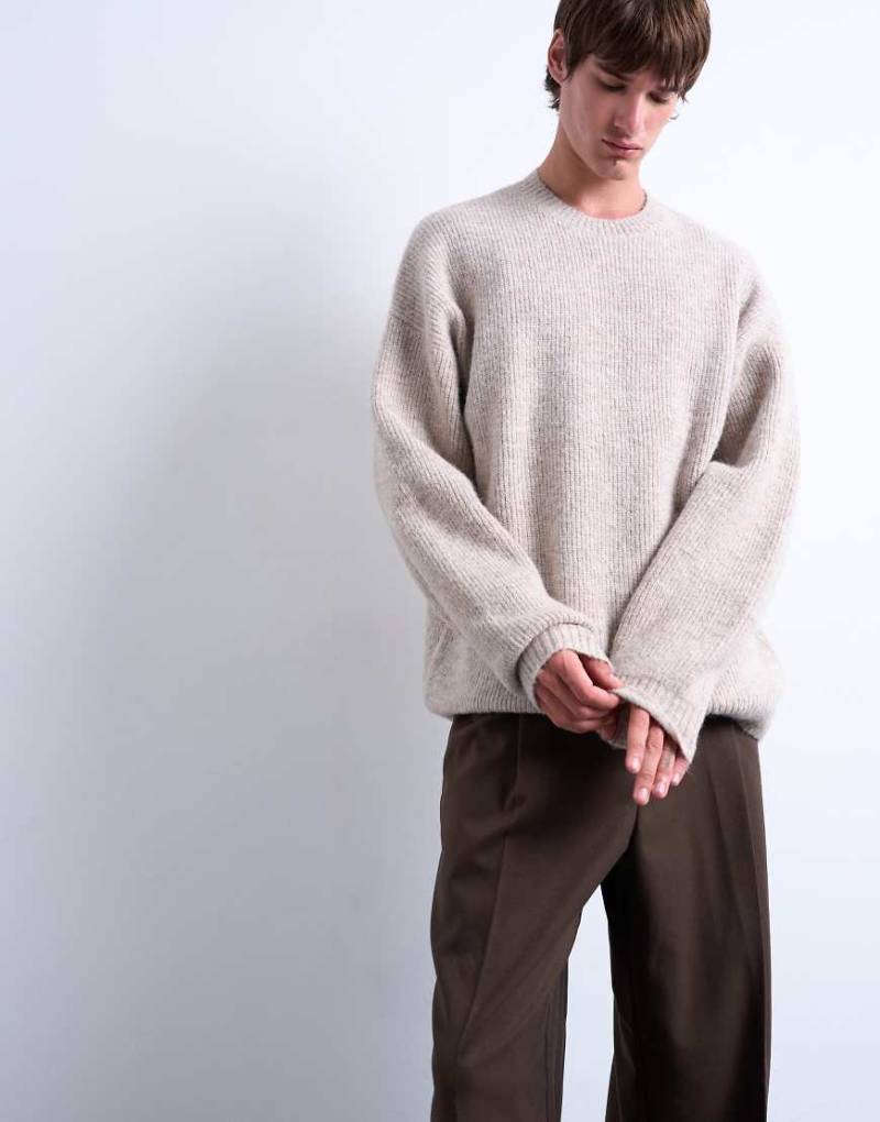 Topman - Oversize-Pullover in Steingrau mit Rundhalsausschnitt-Neutral von Topman