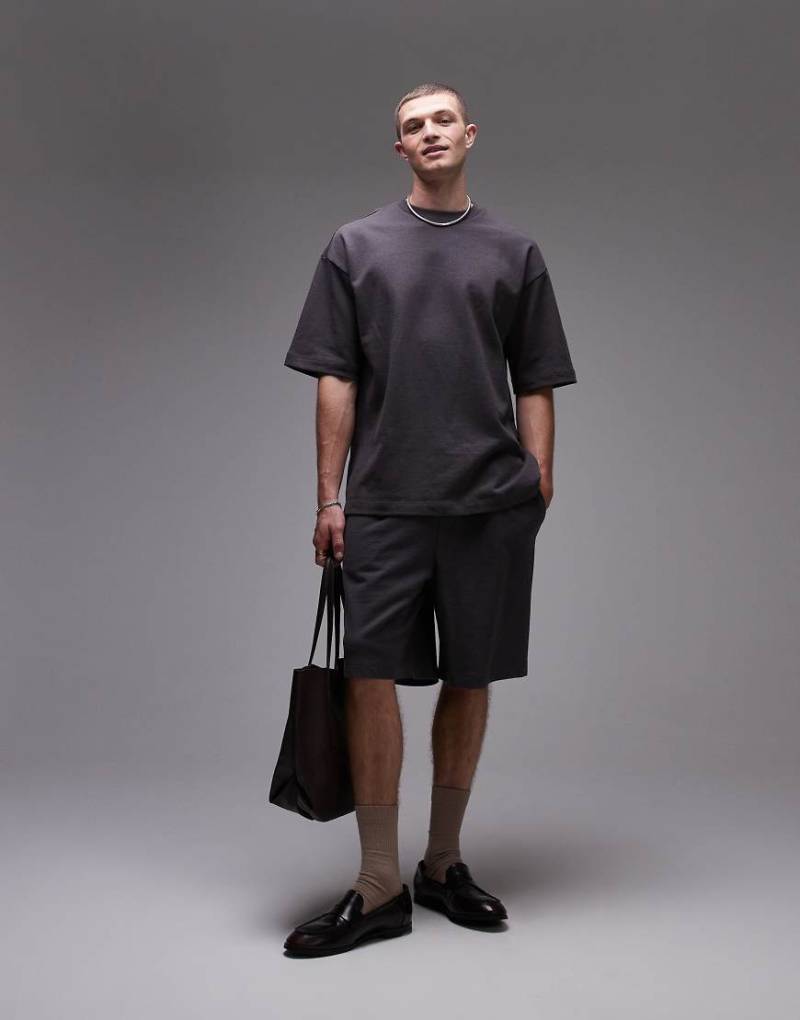 Topman - Oversize-Shorts aus Leinenmix in Anthrazit-Grau von Topman