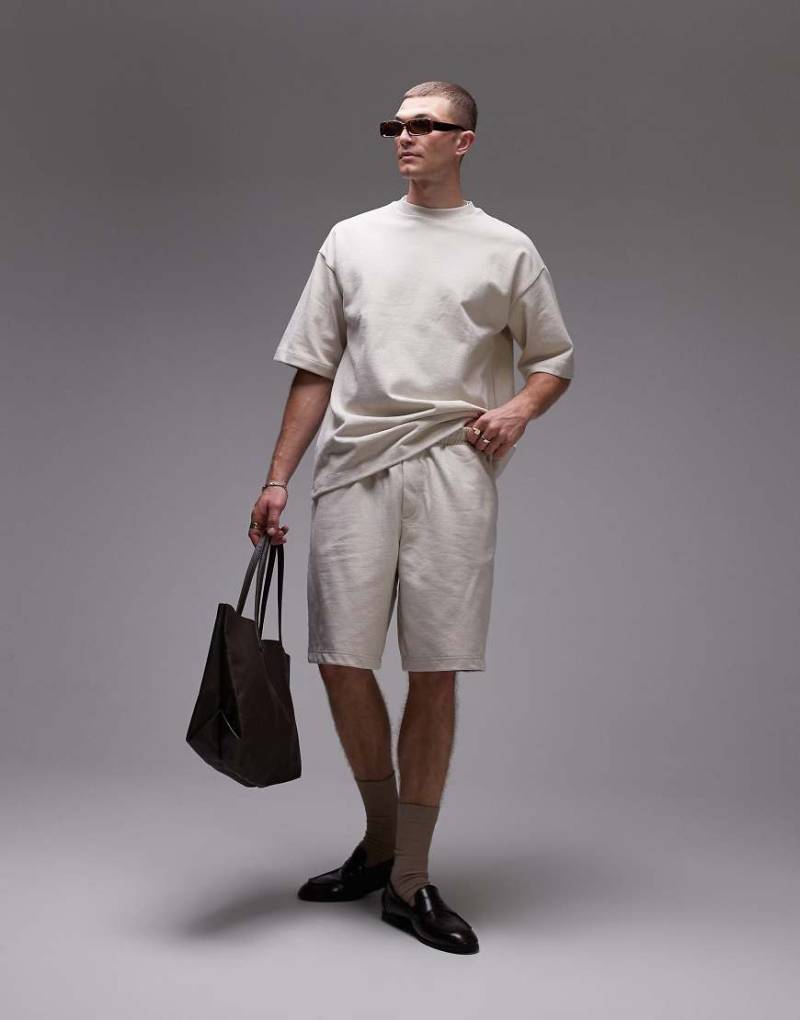 Topman - Oversize-Shorts in Steinbeige aus Leinenmix-Neutral von Topman