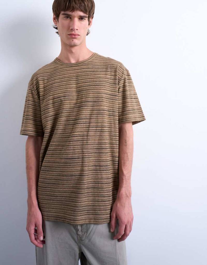 Topman - Oversize-Strick-T-Shirt in Braun mit Streifen-Brown von Topman