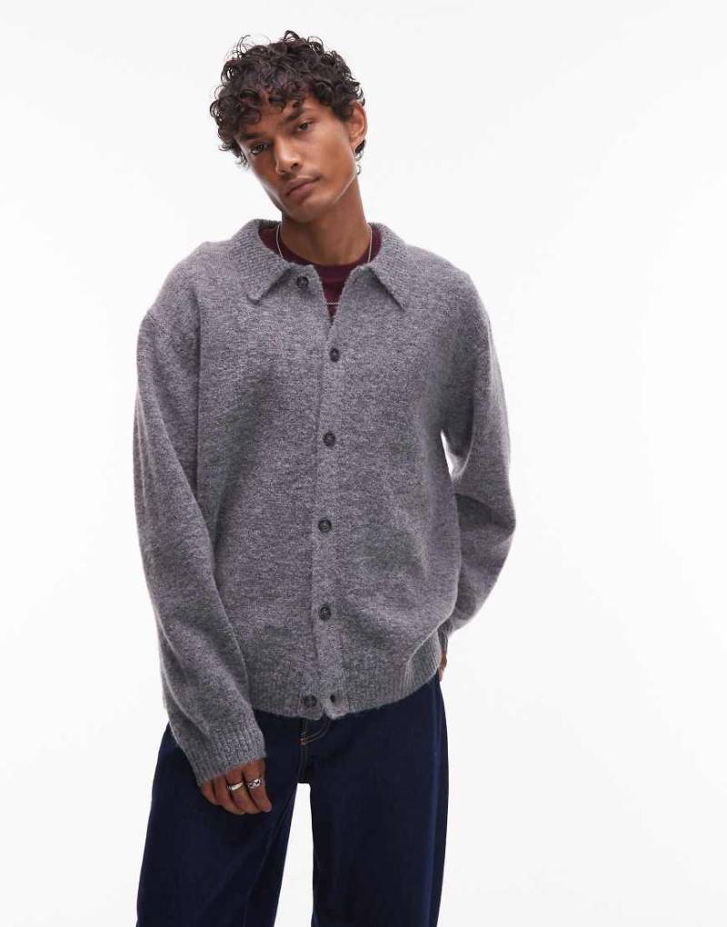 Topman - Oversize-Strickjacke in Anthrazit mit durchgehender Knopfleiste-Grau von Topman