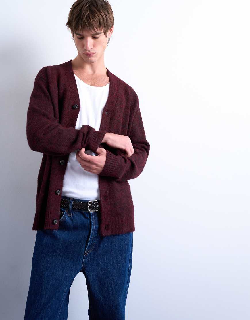 Topman - Oversize-Strickjacke in Burgunderrot mit V-Ausschnitt von Topman