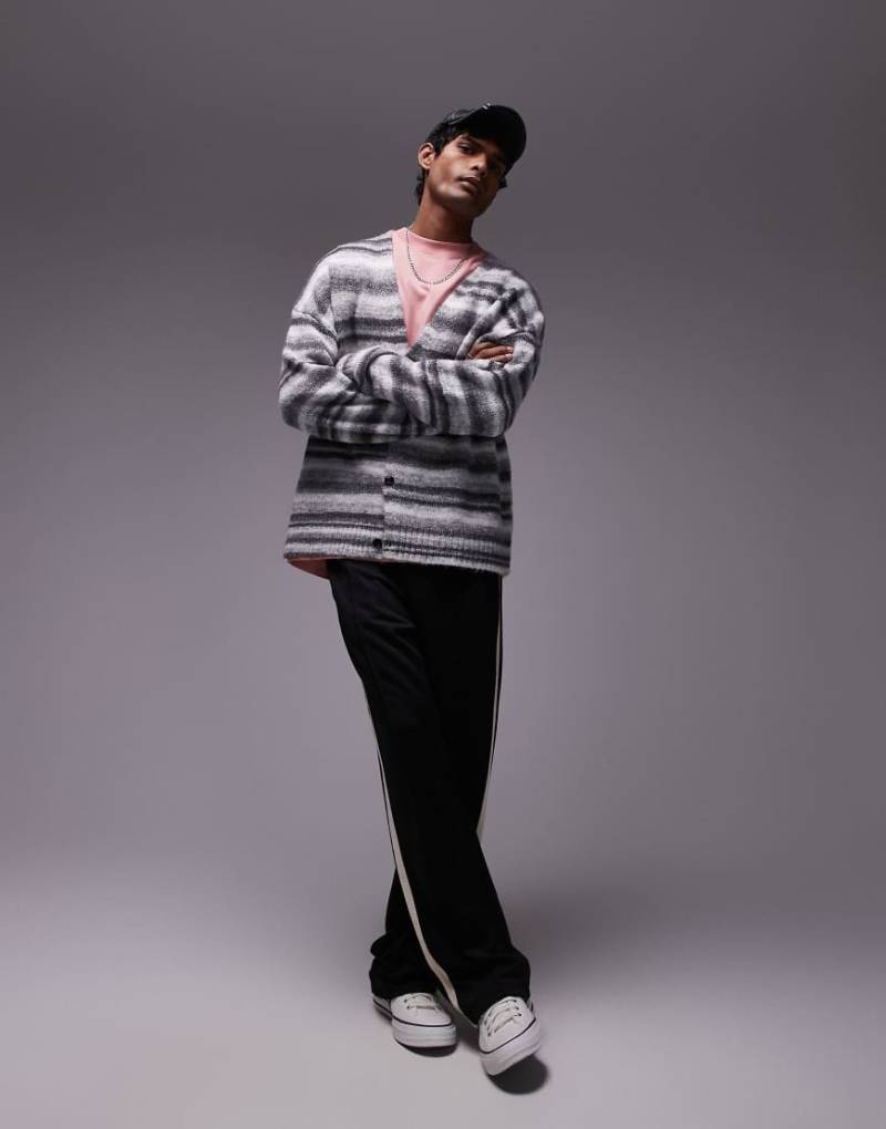 Topman - Oversize-Strickjacke in Grau mit abstraktem Muster von Topman
