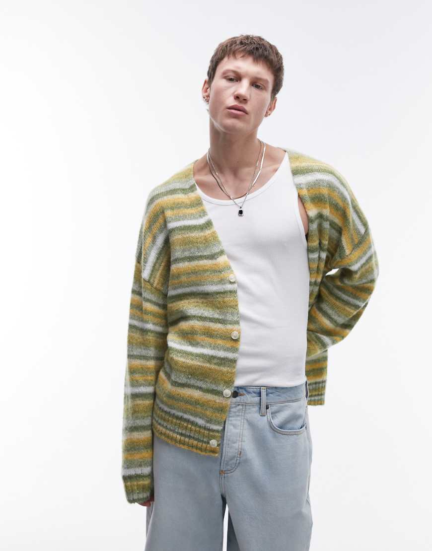 Topman - Oversize-Strickjacke in Grün und Gelb gestreift von Topman