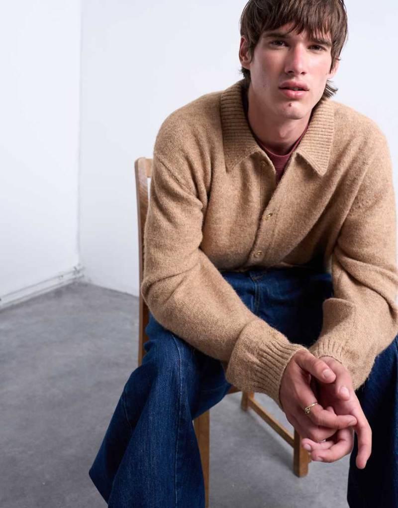 Topman - Oversize-Strickjacke in Steinbeige mit durchgehender Knopfleiste-Neutral von Topman