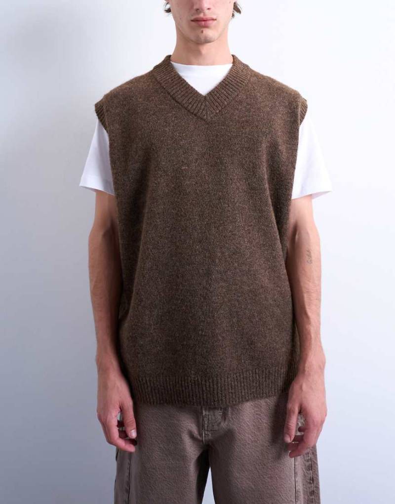 Topman - Oversize-Strickpullunder in Braun mit V-Ausschnitt-Brown von Topman