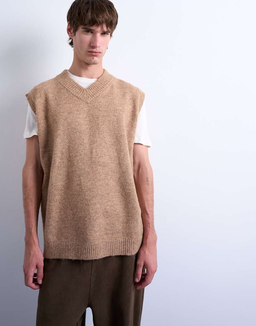 Topman - Oversize-Strickpullunder in Steinbeige mit V-Ausschnitt-Neutral von Topman