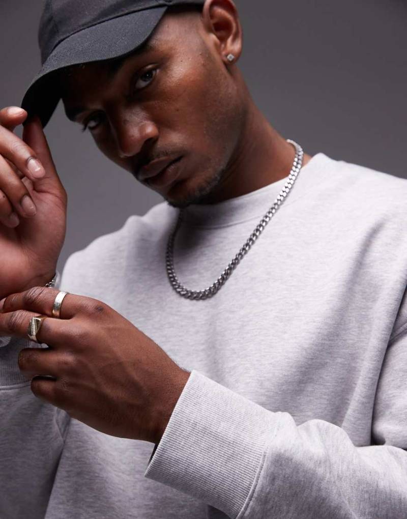 Topman - Oversize-Sweatshirt aus schwerem, hochwertigen Stoff in Grau meliert von Topman