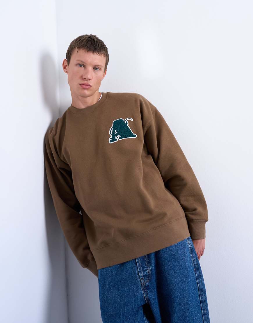 Topman - Oversize-Sweatshirt in Braun mit Buchstaben-Stickerei-Brown von Topman