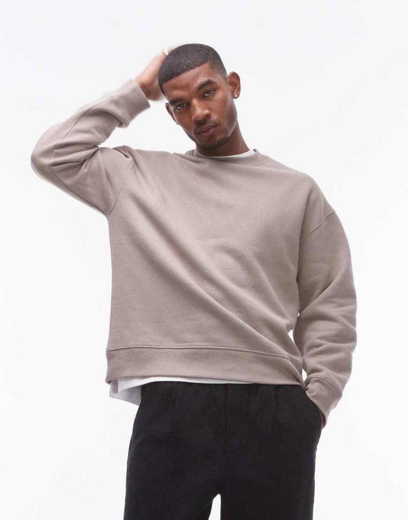 Topman - Oversize-Sweatshirt in Steinbeige-Neutral von Topman