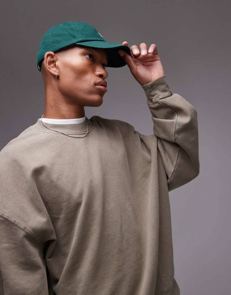 Topman - Oversize-Sweatshirt in verwaschenem Khaki-Grün von Topman