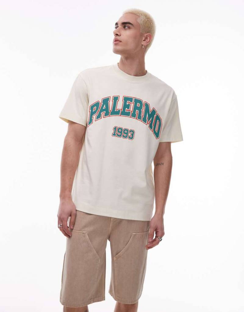 Topman - Relaxed-Fit-T-Shirt in Ecru mit „Palermo"-Print-Weiß von Topman