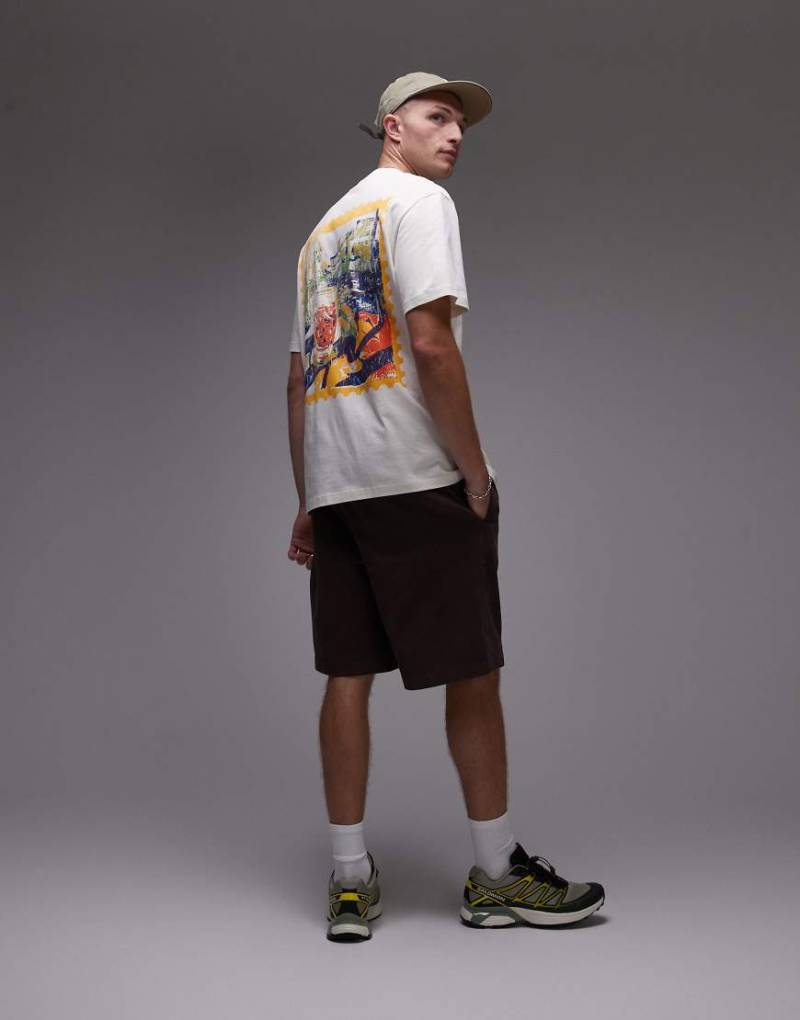 Topman - Relaxed-Fit-T-Shirt in Ecru mit Stempel-Szenenprint-Weiß von Topman