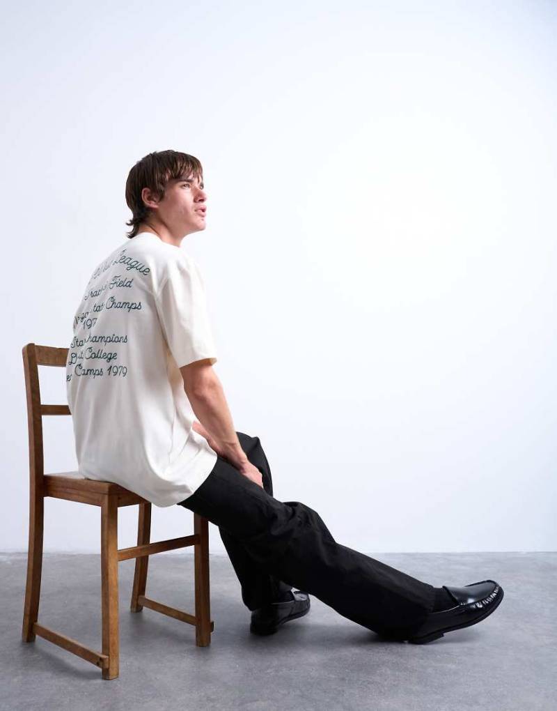 Topman - Relaxed-Fit-T-Shirt in Ecru mit „Mid West League"-Stickerei-Weiß von Topman