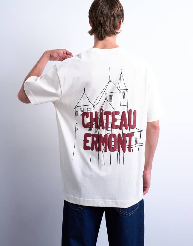 Topman - Oversize-T-Shirt in Ecru mit Rückenprint und „Château Ermont"-Applikation-Weiß von Topman