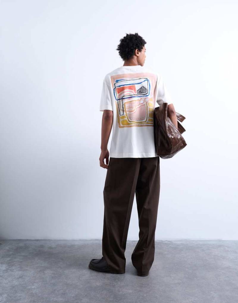 Topman - Oversize-T-Shirt in Ecru mit abstraktem Blockmuster-Neutral von Topman