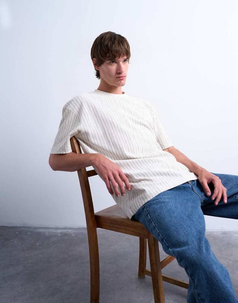 Topman - Relaxed-Fit-T-Shirt in Ecru mit schmalen Streifen-Weiß von Topman