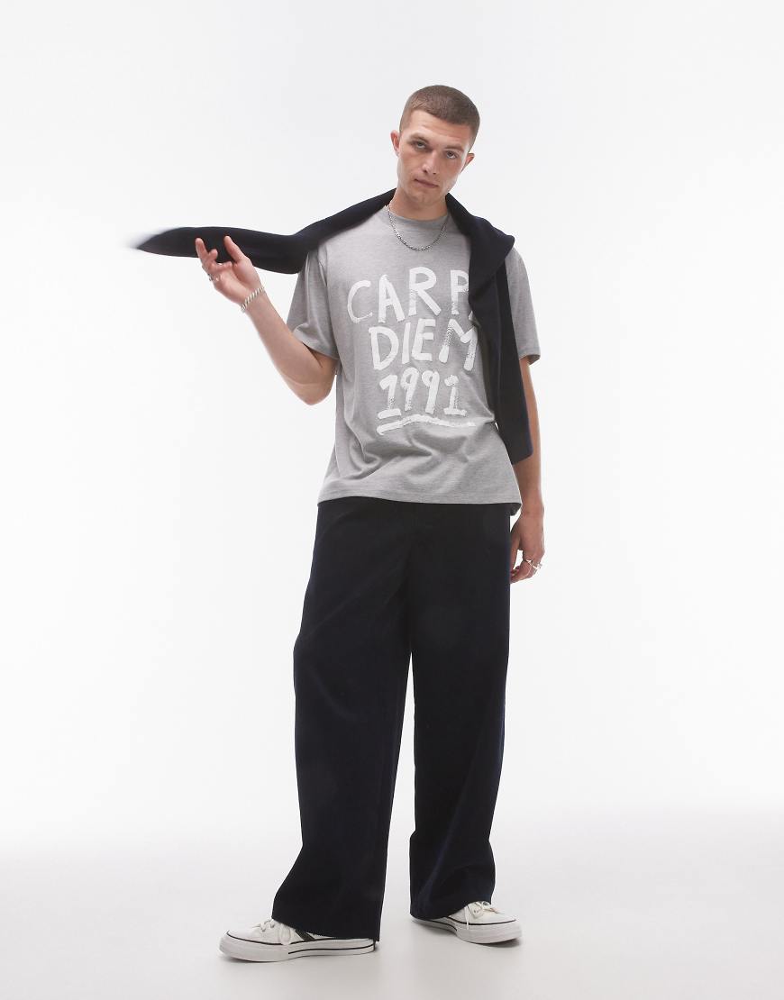 Topman - Oversize-T-Shirt in Grau meliert mit „Carpe Diem"-Print Topman - Oversize-T-Shirt in Grau meliert mit „Carpe Diem"-Print von Topman