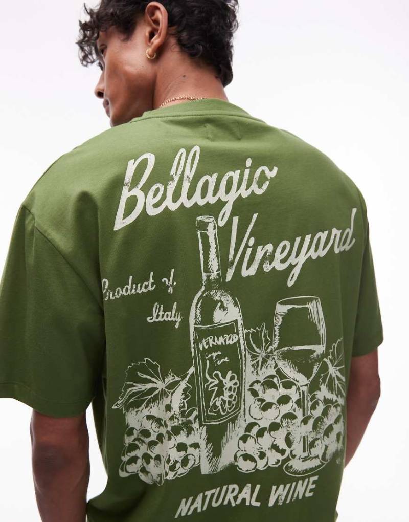Topman - Relaxed-Fit-T-Shirt in Grün mit „Vineyard"-Print auf Vorder- und Rückseite von Topman
