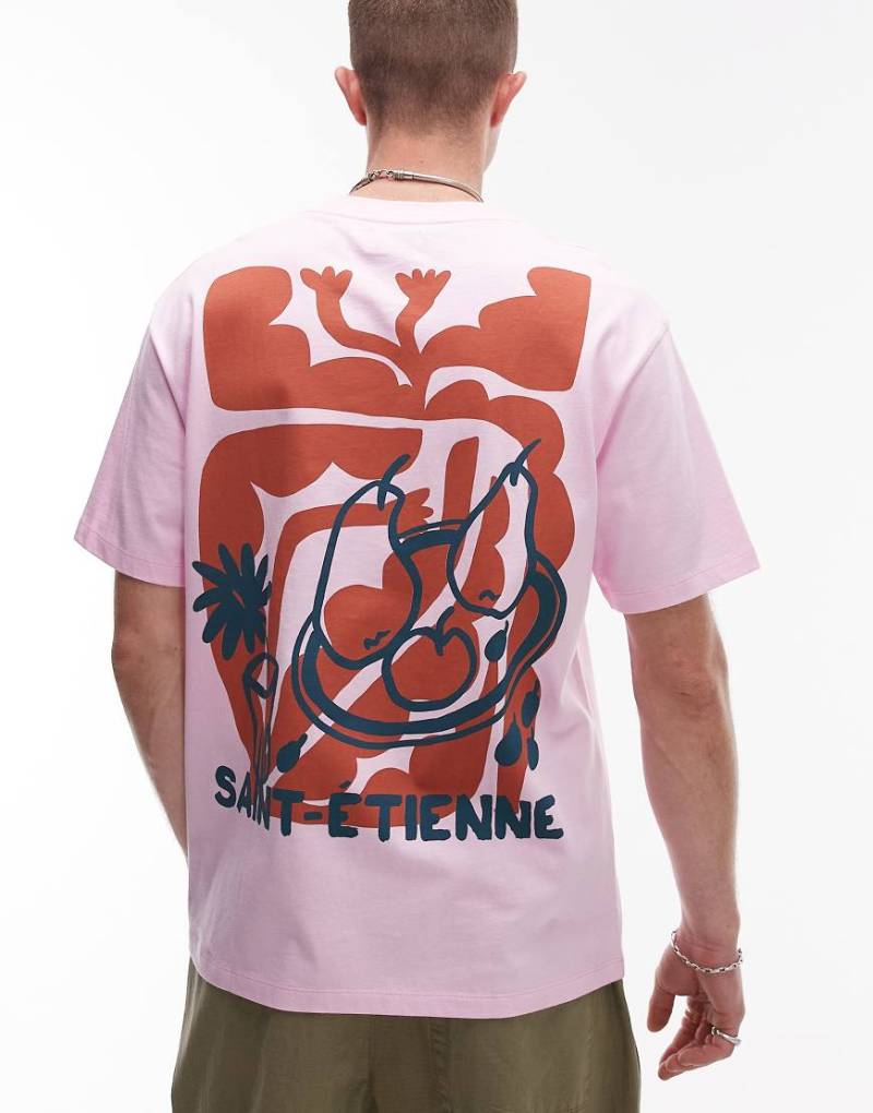 Topman - Relaxed-Fit-T-Shirt in Rosa mit „Saint Etienne"-Print auf Vorder- und Rückseite von Topman