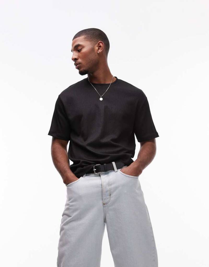 Topman - Beschichtetes Relaxed-Fit-T-Shirt in Schwarz von Topman