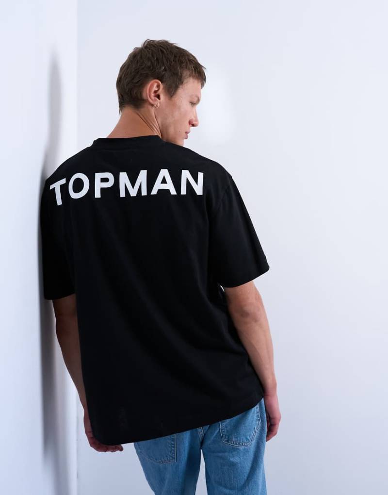 Topman - Relaxed-Fit-T-Shirt in Schwarz mit Topman-Print auf Vorder- und Rückseite von Topman