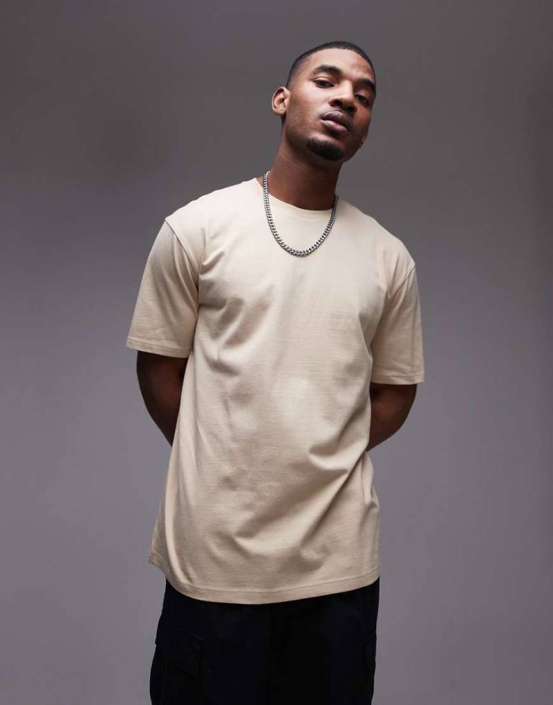 Topman - Locker geschnittenes T-Shirt in Steinbeige-Neutral von Topman