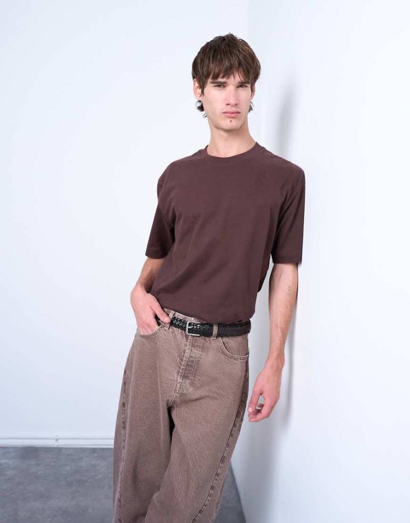 Topman - Relaxed-Fit-T-Shirt in Braun mit Wildleder-Haptik von Topman
