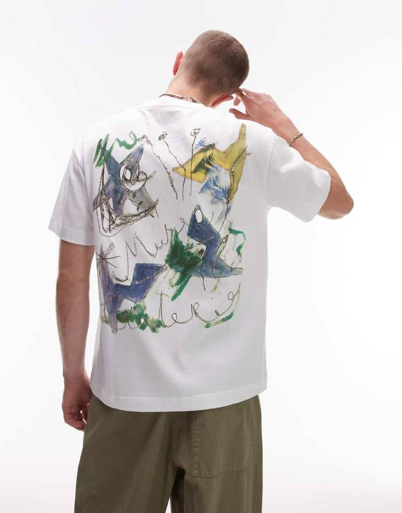 Topman - Relaxed-Fit-T-Shirt in Weiß mit „Musee Galerie"-Print auf Vorder- und Rückseite-Gelb von Topman