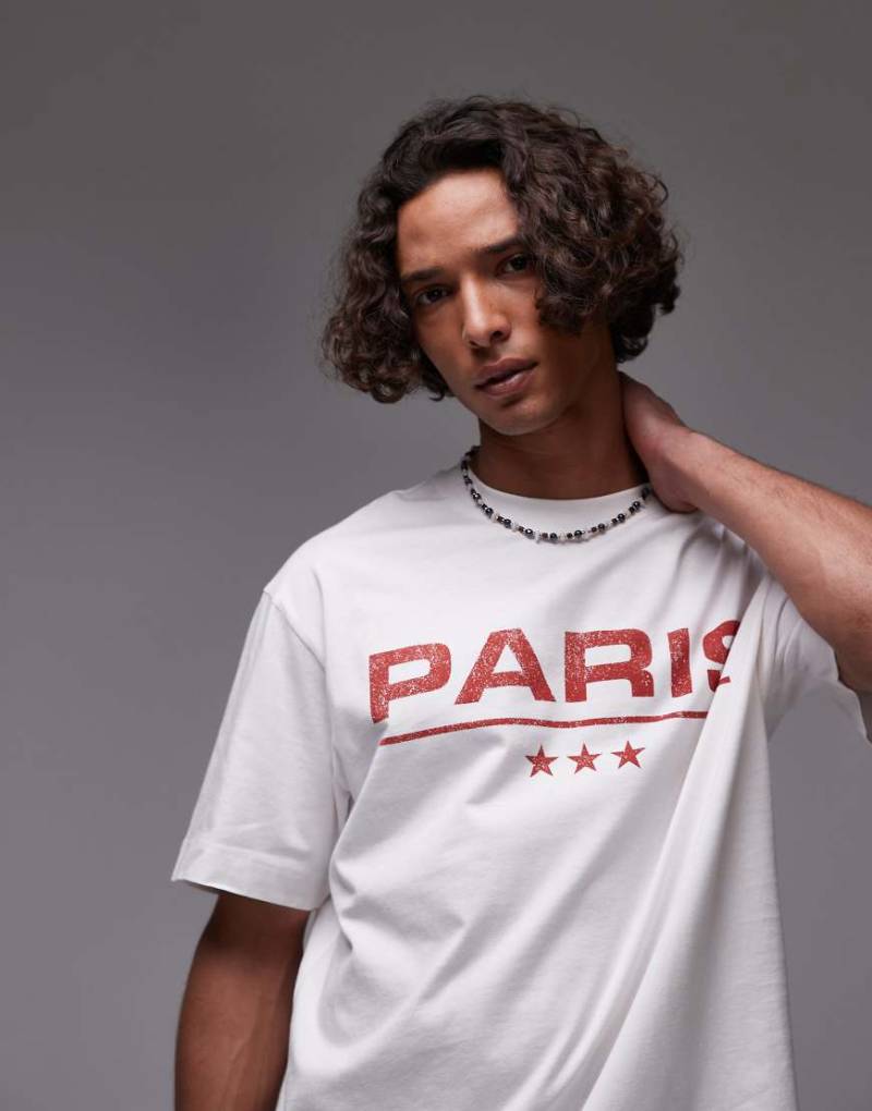 Topman - Relaxed-Fit-T-Shirt in Weiß mit „Paris"-Print von Topman