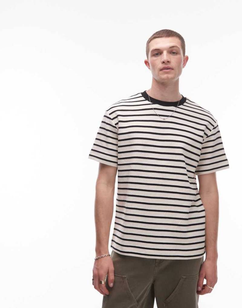 Topman - Oversize-T-Shirt in Weiß mit Streifen-Schwarz von Topman