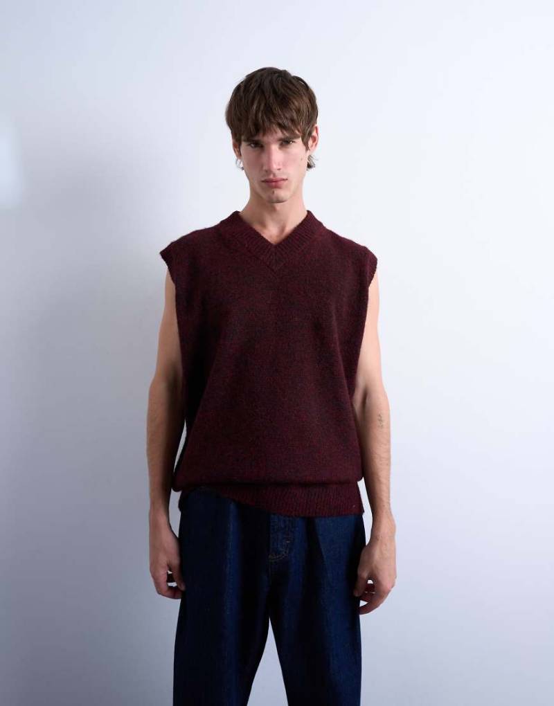 Topman - Oversize-Strickpullunder in Burgunderrot mit V-Ausschnitt von Topman